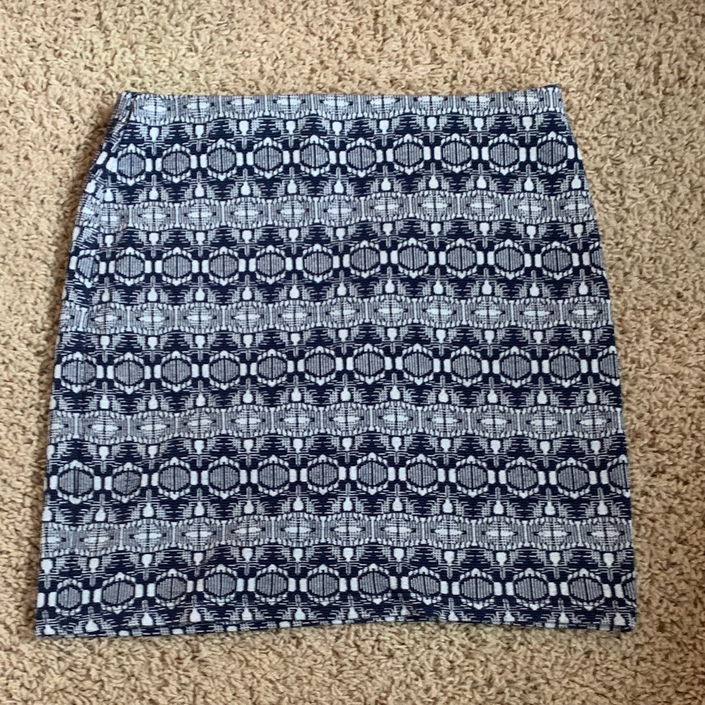 Promod Navy and White Geometric Pencil Skirt